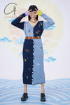 YANYAN KNITS V-neck embroidered colorblock knitted cardigan YYK-YYW23-124-LAN blue YYW23-1241